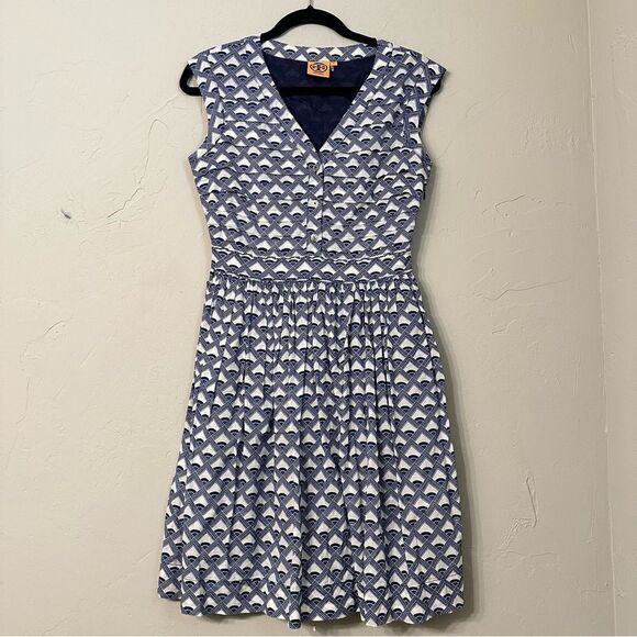 Tory Burch Blue and White Midi Dress Size 2 - Picture 4 of 14